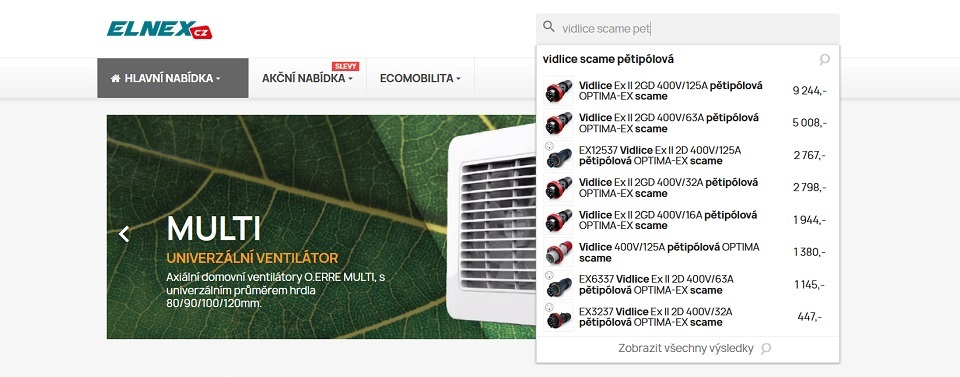 Ukázka - našeptávač vyhledávání pro eshopu
