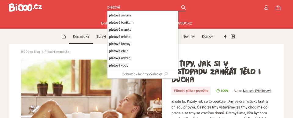 Ukázka textového našeptávače ve vyhledávání magazínu